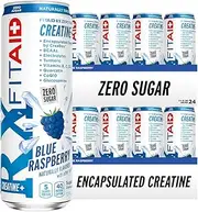 FITAID RX Zero Sugar, Encapsulated Creatine, Workout Recovery Drink, All-In-One Blend, BCAAs, Turmeric, B-Complex, Electrolytes, Blue Raspberry, 355ml (Pack of 12)