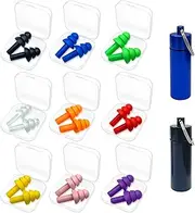 Ear Plugs for Swimming with Aluminum Carry Case, 9 Pairs Silicone Sleeping Earplugs Noise Reduction for Learning, Hearing Protection, Concerts, Airplanes, Shooting for Woman, Man, Kids