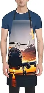 [CADREWY] Aircraft Plane at Sunset Print Adjustable Apron 28 x 33in Kitchen Apron with Pockets Versatile Unisex Chef Aprons, Black