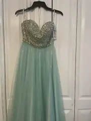 Tiffany’s Mint Green Teal Strapless Prom Pageant Dress With Straps New With Tags