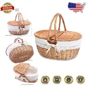Large 15.4" Handwoven Wicker Picnic Basket with Removable Liner - 20L Capacity