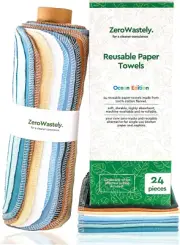 Reusable Paper Towels - Value Pack of 24 Paperless Paper Towels! - 100% Cotton,