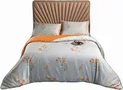 Aulaire 3-PCE quilt cover and pillowcase bedding set (1 quilt cover + 2 pillowcases) 100s superfine yarn size. Delux Printed Cotton. (Blue/Orange, King)