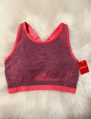 Spanx50284R Seamless Sculpt Sports Bra Spacedye Coral Punch Crossover Sz M - NWT