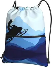 EdWal Snowmobile Print Drawstring Backpack Gym Bags Sports Bags With Zipper Pocket For Travel Beach, Black, One Size