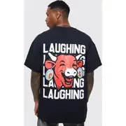 Mens Black Oversized Laughing Cow License T-shirt