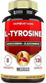 18500mg L-Tyrosine Supplement added Ashwagandha, Bladderwrack, Turmeric, Kelp, Schisandra, Forskolin, Black Pepper - Support Memory, Energy Production & Brain Health - 120 Capsules for 2-Month Supply