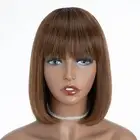 Short Bob Wigs with Bangs Human Hair Ombre Brown Glueless Non Lace Front Wigs...