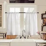 XTMYI Window Treatment Short Semi Sheer Curtains 36 Inches Long Rod Pocket Farmhouse Bohemian Light Filtering White Transparent Kitchen Bathroom Small Cabinet Cafe Tiers Curtains Voile 2 Panels