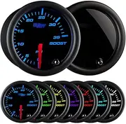 GlowShift Tinted 7 Color 35 PSI Turbo Boost Gauge Kit - Includes Mechanical Hose & Fittings - Black Dial - Smoked Lens - for Car & Truck - 2-1/16" 52mm