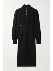 [ROWEN ROSE] ROWEN ROSE - Button-embellished Wool-crepe Midi Dress - Black - FR 42 FR 42 Black