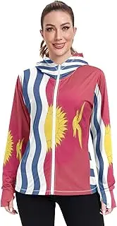 [RPLIFE] Kiribati Flag Uv Hoodie Women, Upf 50+ Hooded Long Sleeve Shirt Women, S-XXL