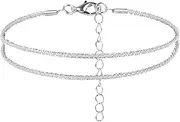[ValueBargain] Anklets for Women Silver - Sterling Silver Adjustable Layered Anklet Set, Dainty Waterproof Beach Jewelry Gift, One Size, Metal, no gemstone