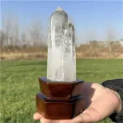 570g Natural Clear Quartz Obelisk Quartz Cystal Point Wand Tower + Stand