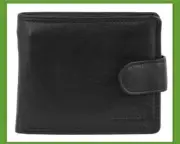 Milleni Mens 11cm Leather Tab Wallet Money/Credit Card Cash Holder / RFID Black