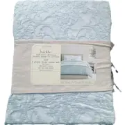 3pc Nicole Miller Artelier Light Blue King Duvet Cover Pillow Sham Set Matelasse
