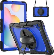 Compatible with Samsung Galaxy Tab S6 Lite 10.4 (2020/2022/2024) Case SM-P620/P610/P613/P615 Rugged Shockproof Case Screen Protector+Shoulder Strap+Rotating Kickstand Protective Cover(Dark Blue PC)