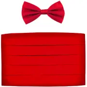 NEW in box Men's 100% SILK Cummerbund, bowtie set solid RED wedding formal