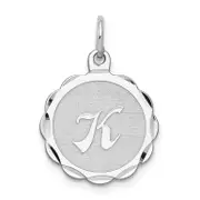 Sterling Silver Silver/Rhodium-Plated Brocaded Letter K Initial Pendant