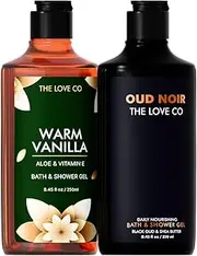 THE LOVE CO. Luxury Oud Noir + Warm Vanilla Bath & Shower Gel Combo| Luxury Moisturising Body Wash for Women & Men