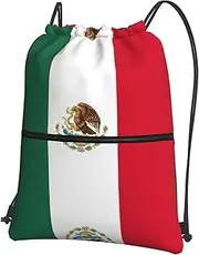 EdWal Flag Of Mexico Print Drawstring Backpack Gym Bags Sports Bags With Zipper Pocket For Travel Swimming Beach, Black, One Size