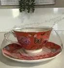 Grace Teaware Orange Floral Butterfly Teacup & Saucer Set