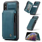 CaseMe Shockproof iPhone X Xs Leather Case Cover Zipper Wallet Apple [Teal Green]