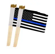 12 Pack 4 x 6 Inch Thin Blue Line Flag Small American Flag, Hand Held Wood St...