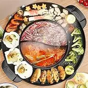 CEOOL Electric Hot Pot with BBQ Grill - 2000W Dual Temperature Control, Smokeless Korean BBQ & Hot Pot Cooker, PFOA & BPA Free,Black