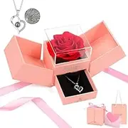 Preserved Rose Gifts for Mothers Day with I Love You Necklace in 100 Languages, Birthday Gifts for Women Mom Her Girlfriend Wife, Romantic Forever Eternal Flower for Anniversary