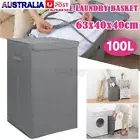 Laundry Basket Dirty Washing Clothes Storage Folding Bin Bag Hamper w/Lid 100L