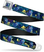 Buckle-Down Seatbelt Belt - Dory Poses/Swirls Blues/Yellows - 1.0" Wide - 20-36 Inches in Length