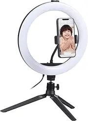 10 Inch Ring Light Video Conference Lighting 3 Lighting Modes 11 Levels Adjustable Brightness USB Powered with Desktop Tripod + Flexible Phone Holder + Ballhead Adapter for Live Streaming