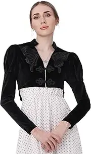 [KUOIN] Women Spencer Jacket Austen Costume Victorian Embroidered Shrug Long Sleeves Cropped Coat