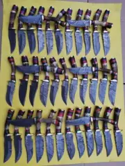 Lot of 40, 6 Inches Handmade Damascus Steel Skinner Knives In Stag Horn W/Sheath