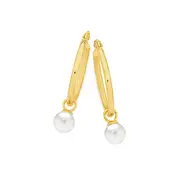 9ct Gold Cultured Fresh Water Pearl Hoop Earrings in White