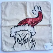POTTERY BARN Dr. Seuss Grinch Face Pillow Cover Ivory 18"x18" Cotton/Linen NWT