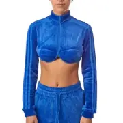 Adidas Originals x Jeremy Scott Blue Velour Track Jacket Womens Size XL Crop Top
