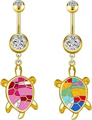 [CHARMONLINE] 14G Belly Button Ring Navel Belly Piercing Jewelry turtle Belly Rings 316L Stainless Steel Dangling Belly Button Piercing for Women