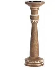 [Willow & Silk] Mango Wood 40 cm Pillar Candle Holder in Brown