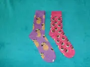 Men's Printed Dress or Casual Socks 2 Pair Purple Pineapple & Pink Grapefruit