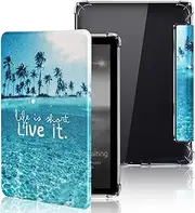 MOKASE Case for 7 inch Kindle Paperwhite (12th Generation, 2024) & Kindle Colorsoft Signature Edition, Flexible Clear TPU Bumper PU Leather E-Reader Cover with Smart Auto Wake/Sleep, Beach