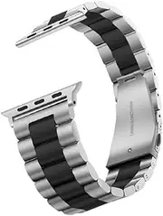 [JZS] Quick Release Stainless Steel Watch Band,Curved End Metal Watch Strap Replacement Security Double Deployment Buckle Fits Smart Watch for Men Women(Black+Silver,22mm)