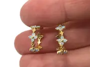 Small flower hoop earrings gold on solid Sterling silver, 13mm. Purple / blue.