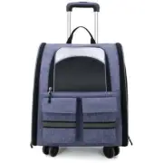 light Blue 3-in-1 Pet Carrier: Rolling Backpack with Collapsible Design