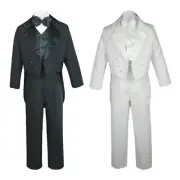 Infant,Toddler,Boy Wedding Formal Recital Black White Tail Tuxedo Bow Tie Suit