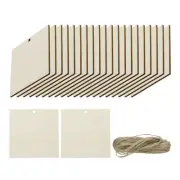 36pcs Right Angle Square Blank Wood Tags with 32.8 Ft Rope 2.8 x 2.8 Inch