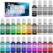 Alcohol Ink Set - 24 x 0.35oz Alcohol Based Ink for Epoxy Resin Painting, Resin Petri Dish Making - Concentrated Alcohol Paint Color Dye with 6 White Color Inks for Resin Art, Coaster, Yupo, Tumbler
