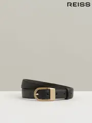 Reiss Black Hazel Leather Curved-Buckle Belt (F97643) | $120