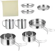 SUPVOX Stainless Steel BBQ Pot Set 8-Piece Outdoor Camping Cookware Compact Picnic Set for Hiking Backpacking